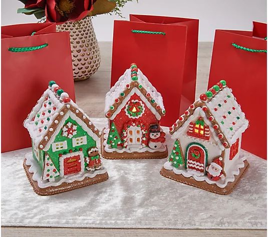 Set of 3 Illuminated Gingerbread Houses by Valerie | QVC