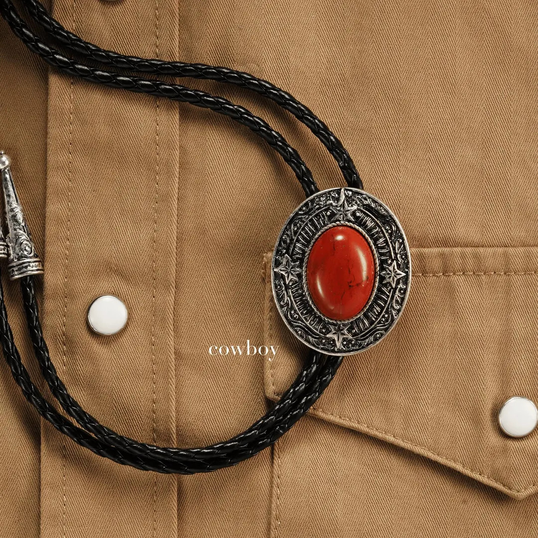 Red Stone Bolo Tie: Antique Silver Western Cowboy Necktie, Customized Leather Cord - Etsy | Etsy (US)