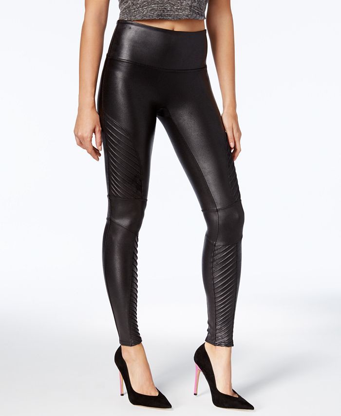 SPANX Women's Faux-Leather Moto Tummy Control Leggings & Reviews - Pants & Capris - Women - Macy'... | Macys (US)