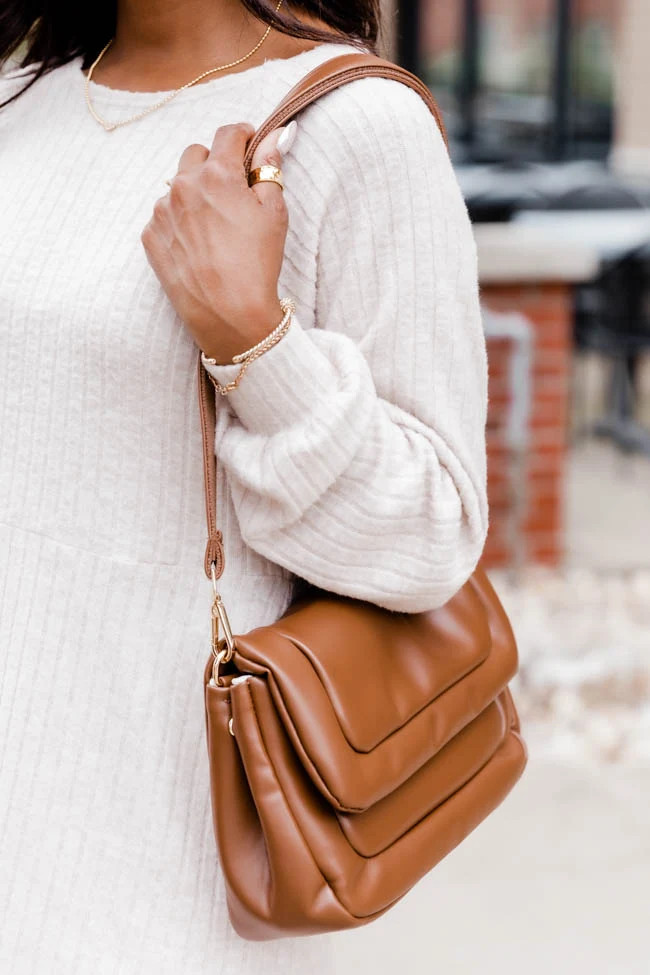 Back At It Puffer Chocolate Leather Crossbody | Pink Lily