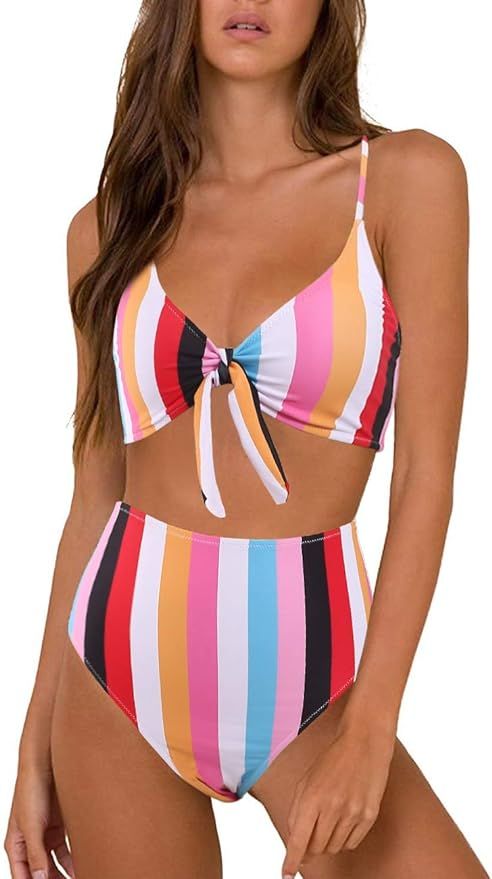 Honlyps Bikini Swimwear Womens High Waisted Two Piece Swimsuit Tie Knot High Cut Bathing Suit for... | Amazon (US)