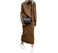 chouyatou Women's Turtleneck 2 Piece Outfits Ribbed Knit Sweater Midi Pencil Skirt Set | Amazon (US)