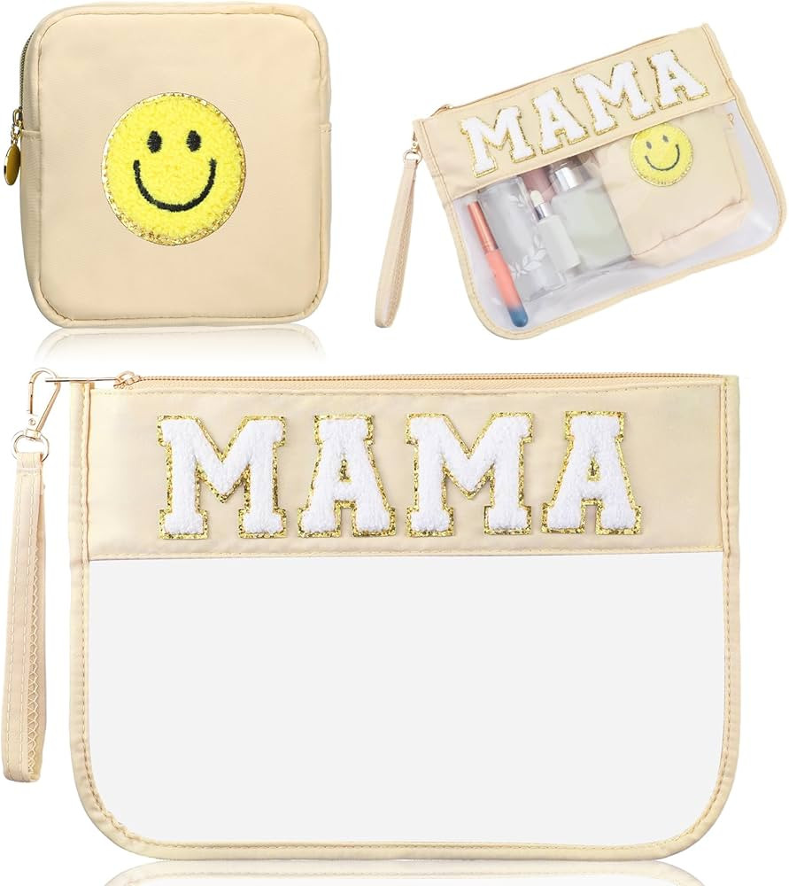 Hillban 2 Pcs Christmas Mama Gifts Mama Bag Set MAMA Chenille Letter Bags Preppy Patch Makeup Bag... | Amazon (US)