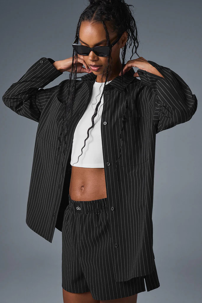 Pinstripe Daylight Button Down Long Sleeve - Black/Titanium | Alo Yoga (US)