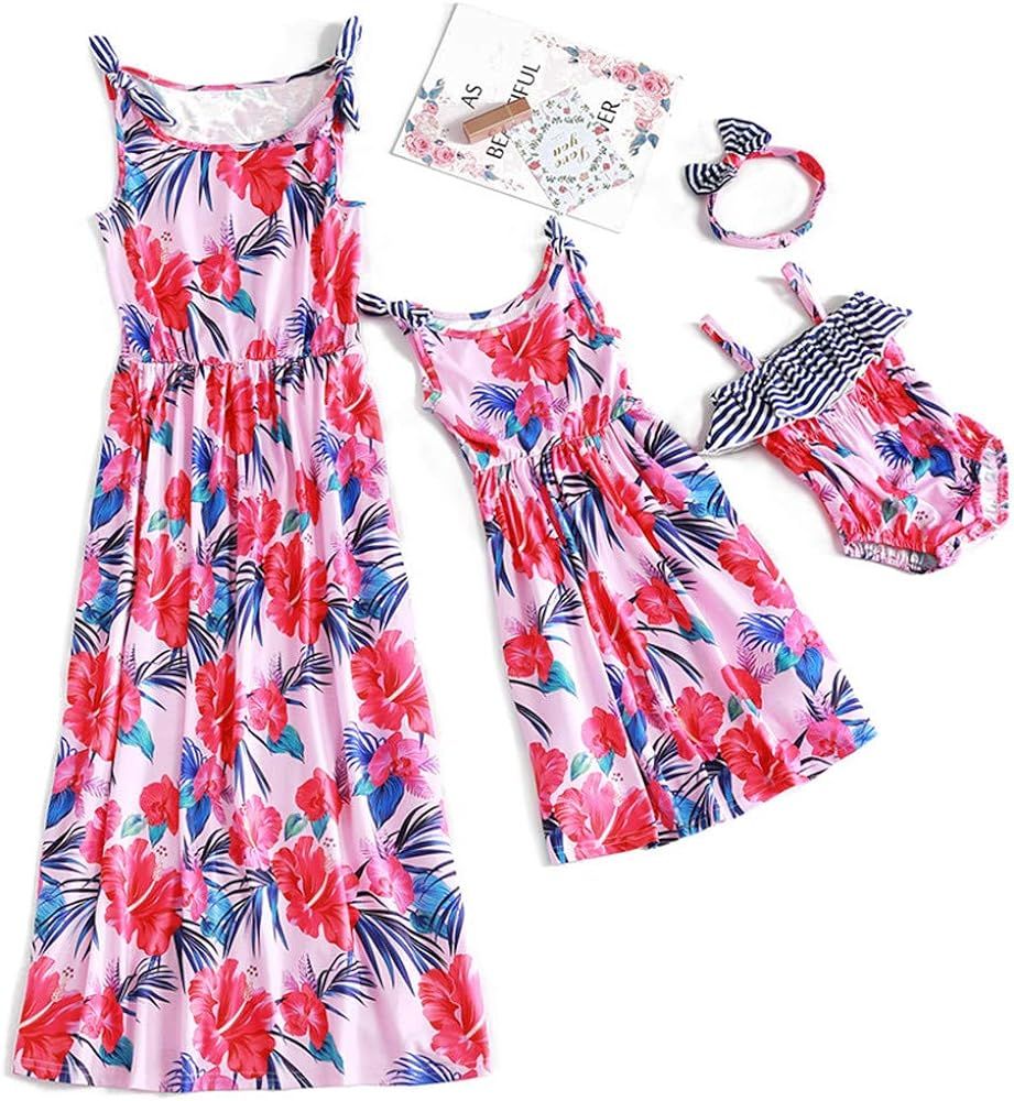 Mommy and Me Matching Dress Spaghetti Strap Summer Casual Sundress Beach Sleeveless Dress with He... | Amazon (US)