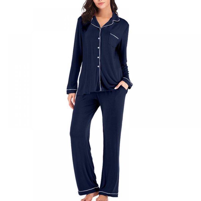JANDEL Pajamas Set Womens Long Sleeve Button Down Shirt Sleepwear 2 Piece Nightwear with Pants So... | Walmart (US)