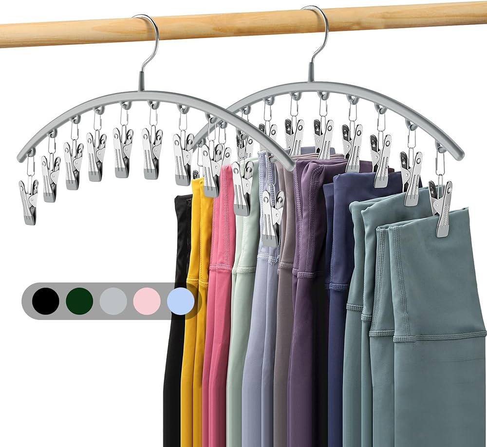 Volnamal Legging Organizer for Closet, Metal Yoga Pants Hanger w/Rubber Coated 2 Pack w/10 Clips ... | Amazon (US)