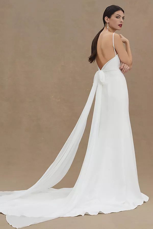 Jenny Yoo Cami Stretch-Crepe Fit & Flare Wedding Gown By Jenny Yoo in White Size 6 | Anthropologie (US)