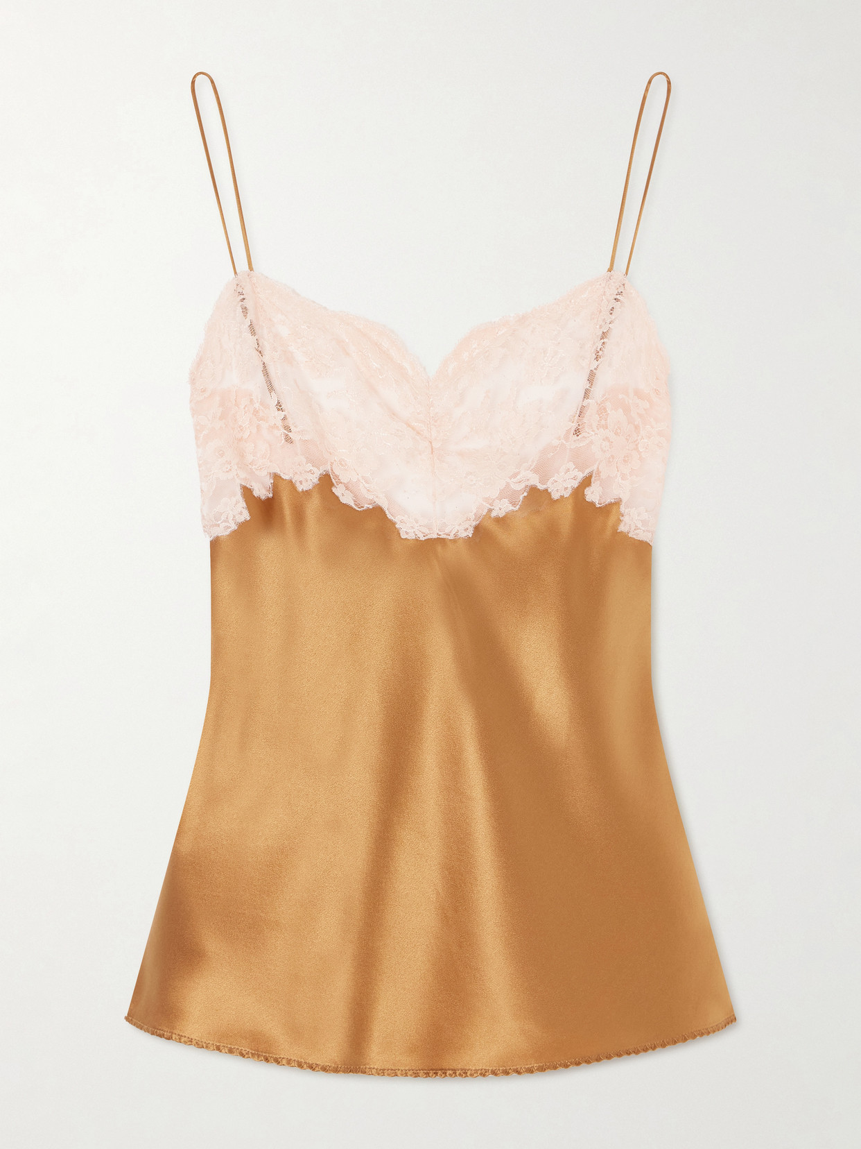 SAINT LAURENT - Lace-trimmed Silk-satin Camisole - Yellow | NET-A-PORTER (US)
