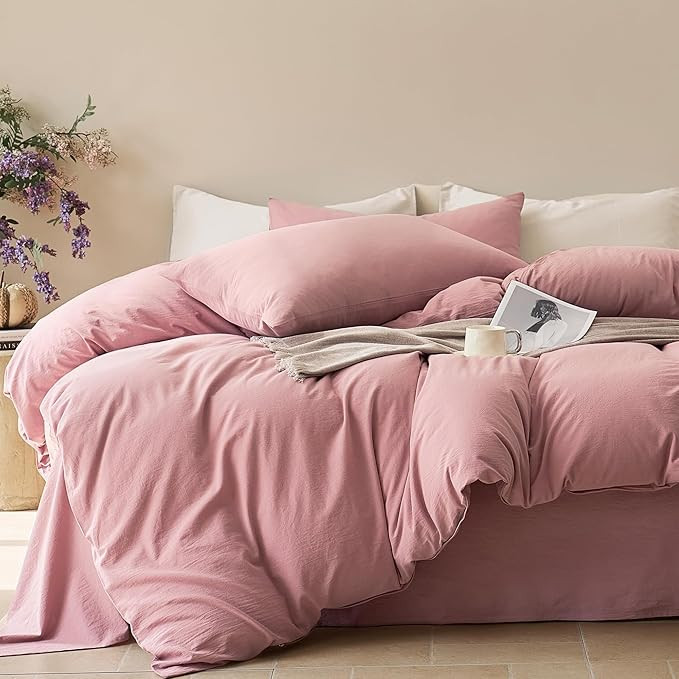 JELLYMONI Duvet Cover Twin Size - 100% Washed Cotton Comforter Cover with Linen-Like Texture, Bre... | Amazon (US)