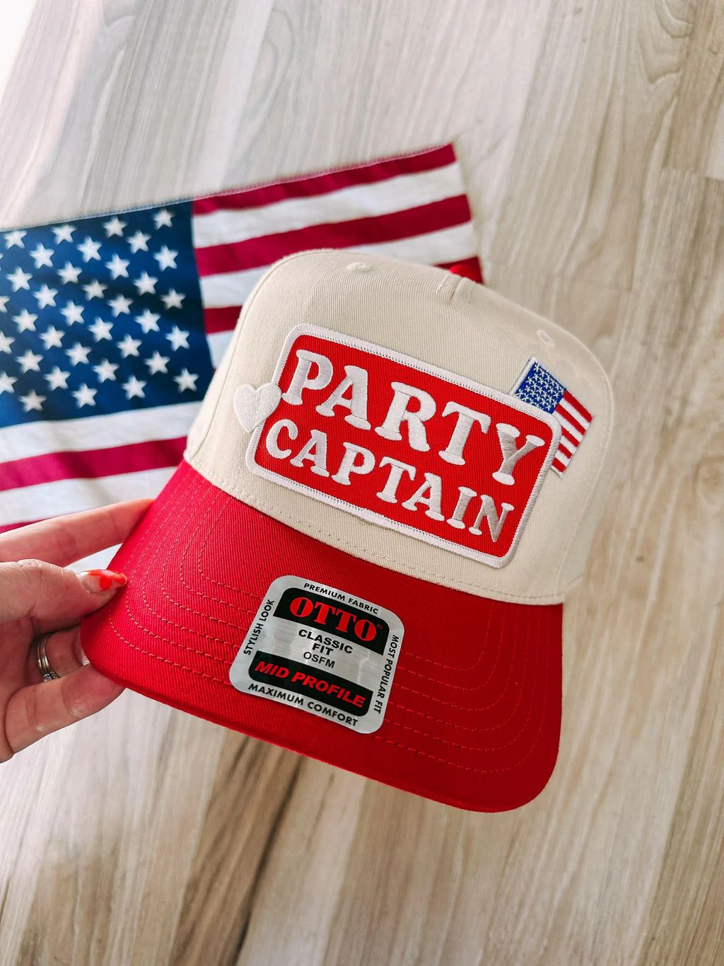 party captain trucker hat - red/cream | Etta+East