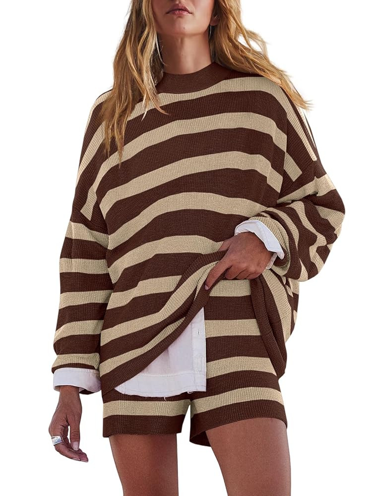 LAMISSCHE Womens Oversized Lounge Sets 2 Piece Outfits Striped Matching Pajama Set Long Sleeve Sw... | Amazon (US)