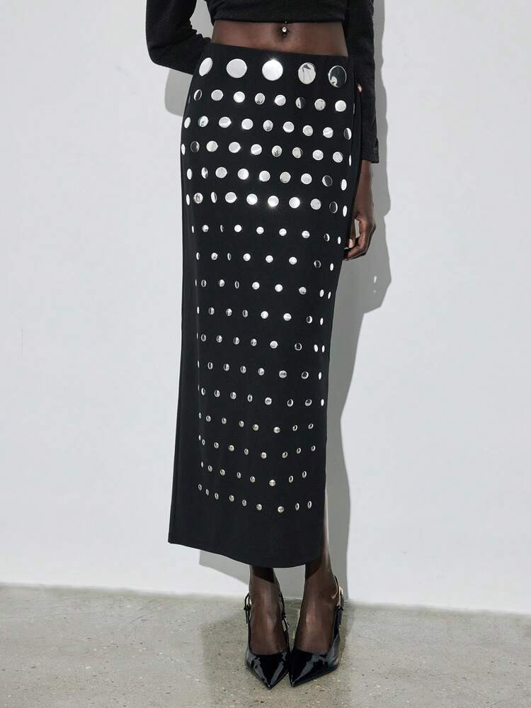 Maija Women's Irregularities Sequin Straight Skirt, Elegant Fashion For Party Occasions,Minimalist Design, Spring Clothes For Women, Christmas Clothes, New Year Clothes, Thanksgiving, Stylish Clothing Collection, Glitter Skirt, Black Skirt,Modern City, New Fashion, Summer Outfit For Women, Sequin Skirt Women | SHEIN