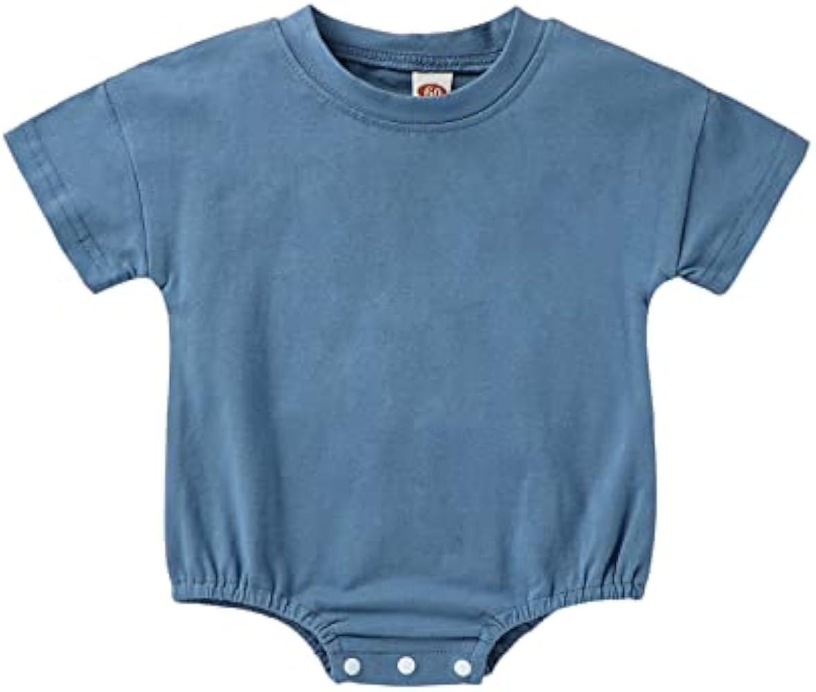 Baby Boy Girl Bubble Romper Infant Oversize Plain Crewneck T-Shirt Bodysuit Tops | Amazon (US)