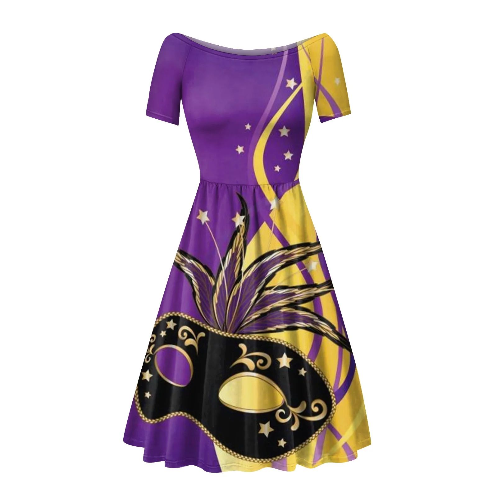Taymeis Vintage Dress for Women Short Sleeve Mardi Gras Mask Graphic Cocktail Party Spring Plus S... | Walmart (US)