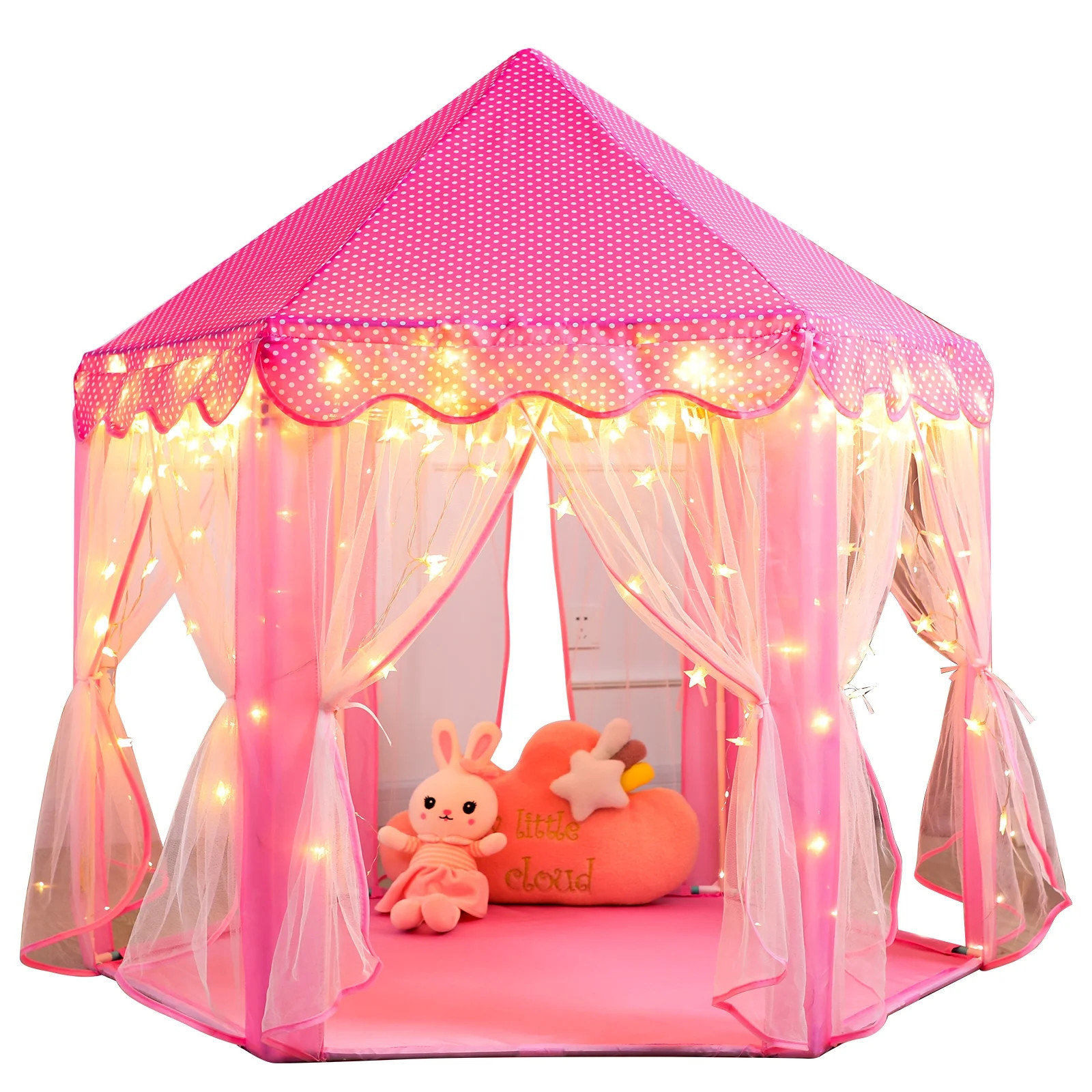 Princess Castle Kids Play Tent Toys for 3-12 Years Indoor Girls Hexagon Playhouse with Star Lights | Walmart (US)