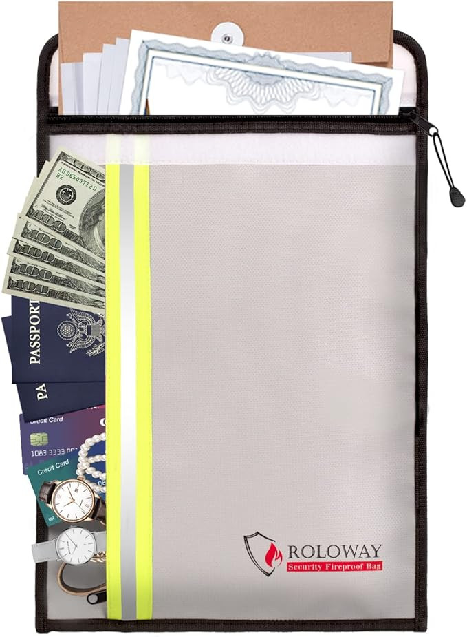 ROLOWAY Fireproof Document Bag (15 x 11 inch) with 2 Pockets & Waterproof Zipper, Fireproof Money... | Amazon (US)