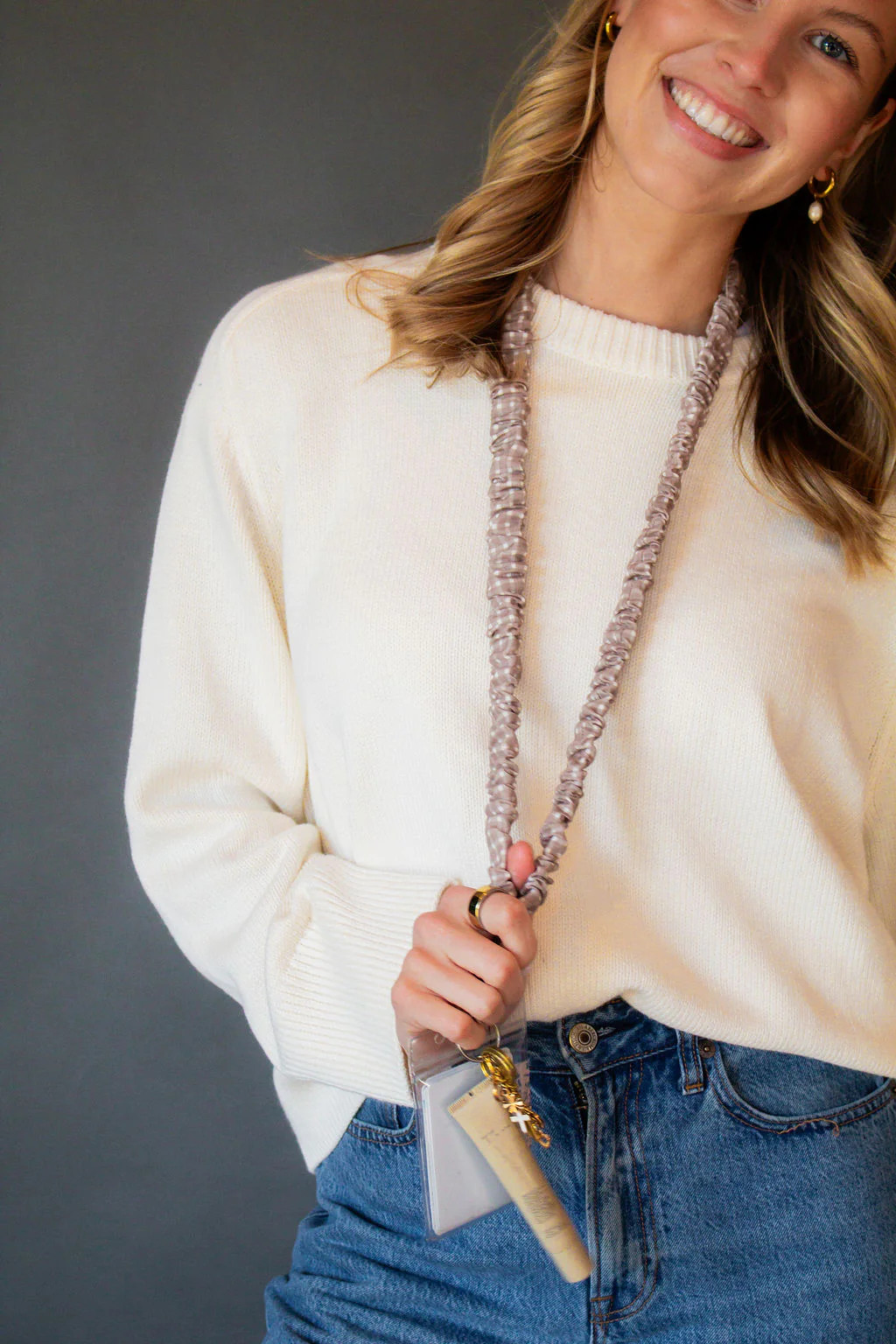 Tan Gingham Lanyard | Shop Andi