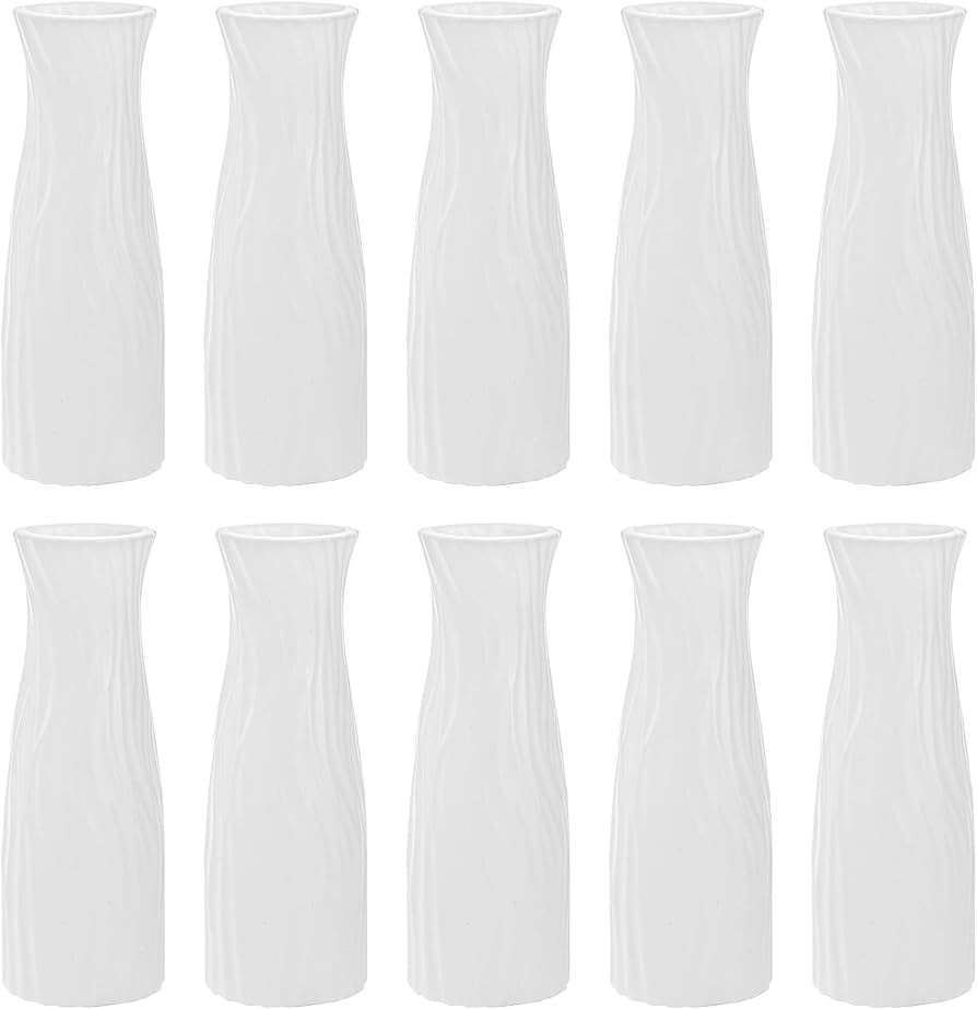 SOUJOY 10 Pack Composite Plastic Flower Vase, White Small Tall Conic Floral Vase Home Decor Cente... | Amazon (US)