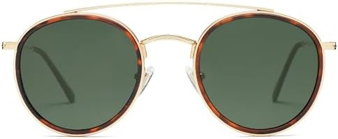 SOJOS Retro Vintage Round Polarized Sunglasses for Women Men Double Bridge Circle Sunnies SJ1104 | Amazon (US)