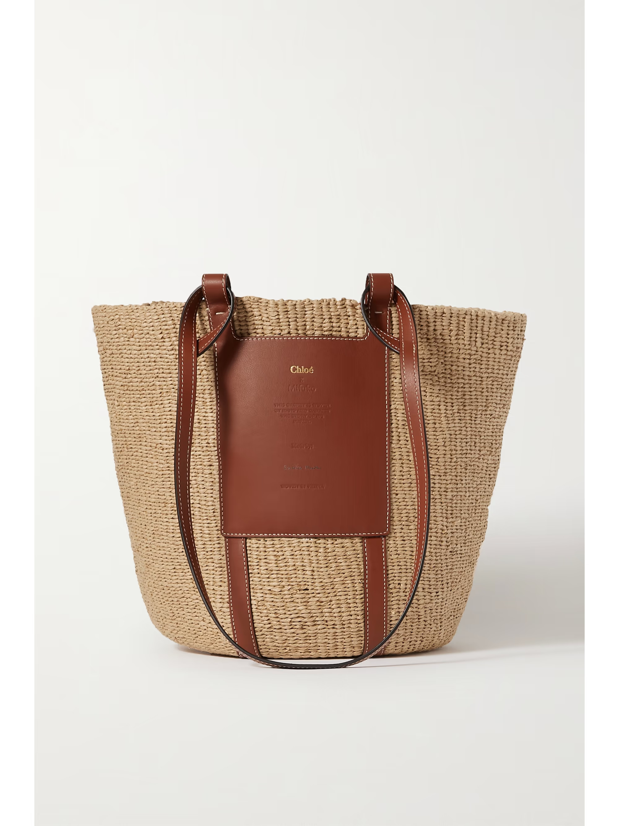 + NET SUSTAIN leather-trimmed raffia basket bag | NET-A-PORTER (UK & EU)