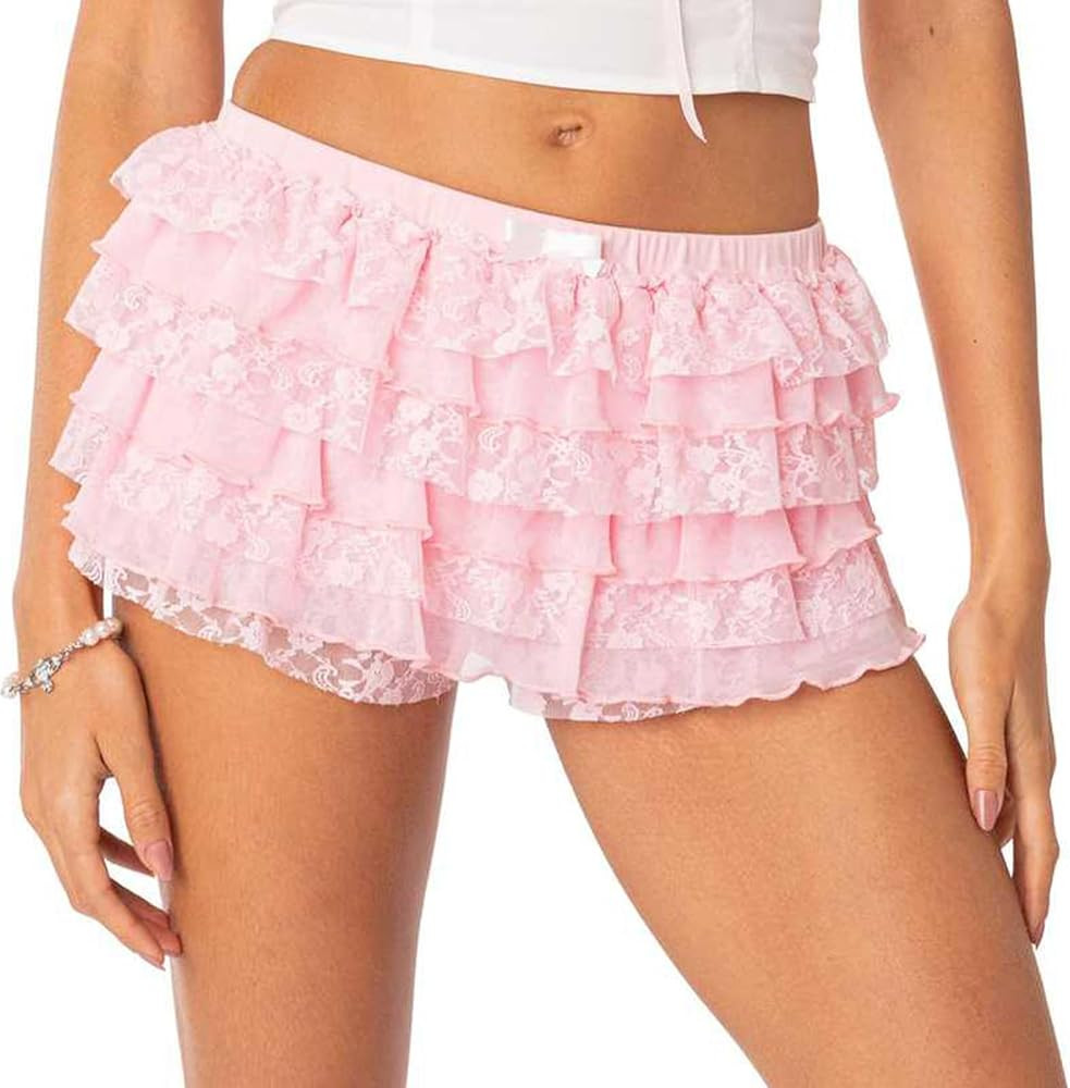 Women Ruffle Shorts Lolita Bloomers Y2k Fairy Lace Layered Pumpkin Pants Sweet Cute Panties | Amazon (US)