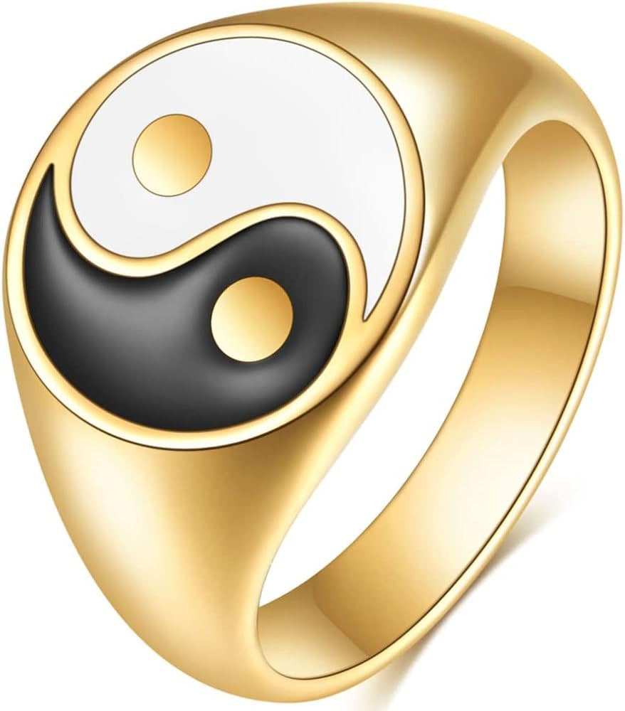 Jude Jewelers Stainless Steel Round Signet Shape Chinese Taiji Yin-Yang Feng Shui Cocktail Party ... | Amazon (US)