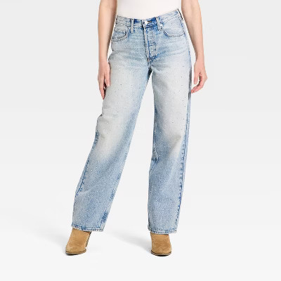 Women's Mid-Rise 90's Baggy Denim Rhinestone Jeans - Universal Thread™ Light Wash | Target