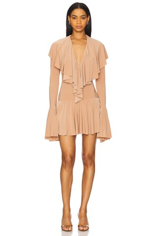 Norma Kamali Long Sleeve Ruffle Mini Dress in Cappuccino from Revolve.com | Revolve Clothing (Global)