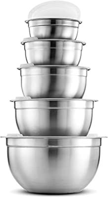 Premium Stainless Steel Mixing Bowls with Airtight Lids (Set of 5) Nesting Bowls for Space Saving... | Amazon (US)