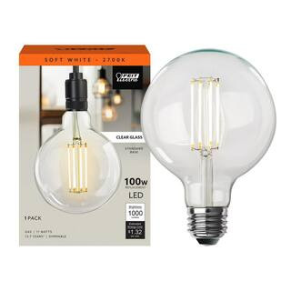 Feit Electric 100-Watt Equivalent G40 Dimmable Straight Filament Clear Glass E26 Vintage Edison L... | The Home Depot