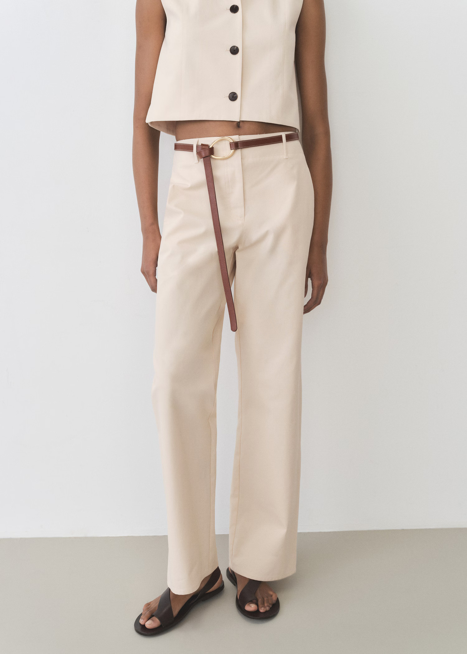 Mid-rise straight-fit cotton trousers - Women | MANGO United Kingdom | MANGO (UK)