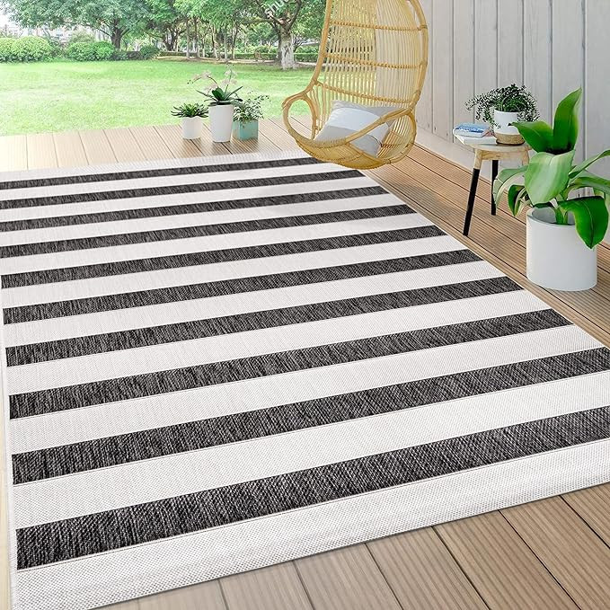 JONATHAN Y SMB112B-8 Aveiro Wide Stripe Indoor Outdoor Area Rug, Bohemian, Coastal, Mediterranean... | Amazon (US)