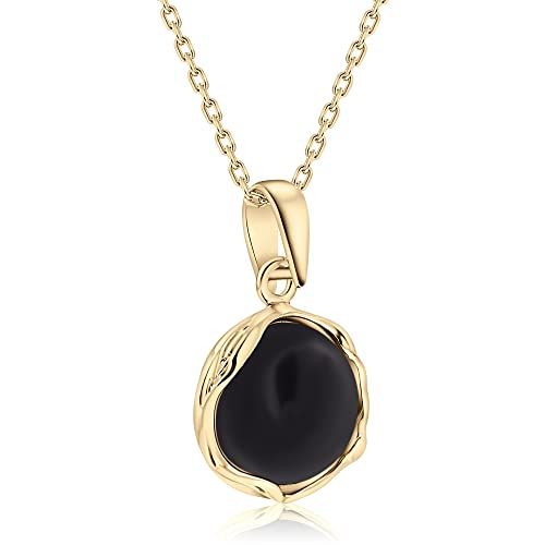 14K Gold Plated over 925 Sterling Silver 12mm Onyx - Natural Black Gemstone Necklace Pendant, Leo... | Amazon (US)