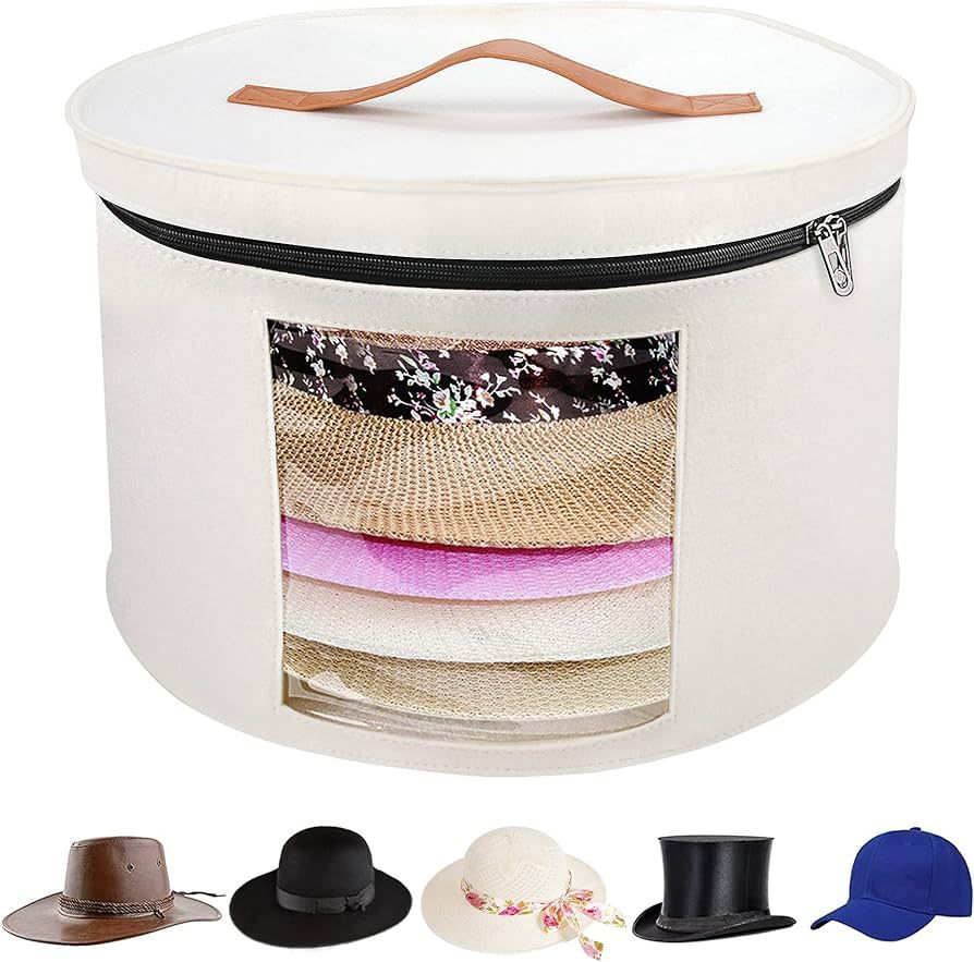 VanlonPro Large Hat Storage Box for Women & Men, 16" D x 10" H Hat Box Organizer，Foldable Round... | Amazon (US)