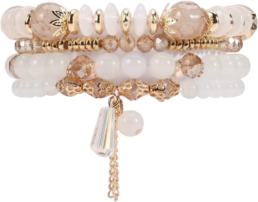 Bohemia Bracelets for Women Girls Vintage Stackable Beads Bracelets Charm Stretch Beach Jewelry | Amazon (US)