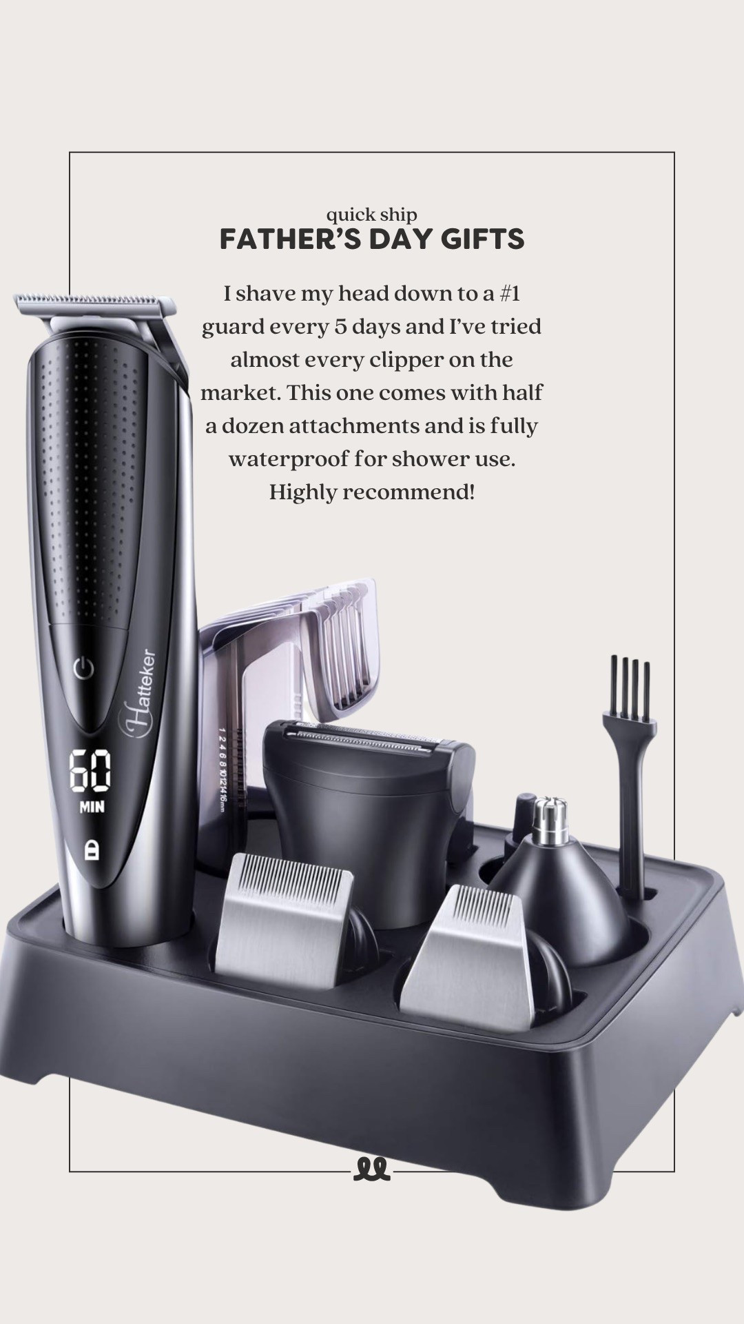 I shave my head down to a #1 guard every 5 days and I’ve tried almost every clipper on the market. This one comes with half a dozen attachments and is fully waterproof for shower use. Highly recommend!

#LTKMens