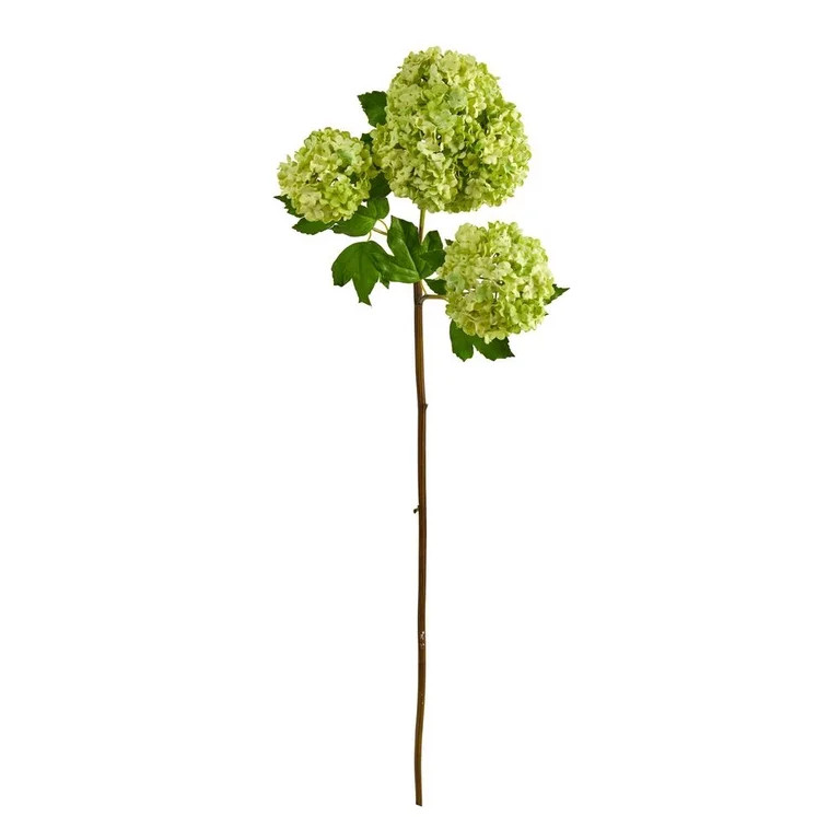 Nearly Natural 33" Snowball Hydrangea Artificial Flower (Set of 2), Green | Walmart (US)