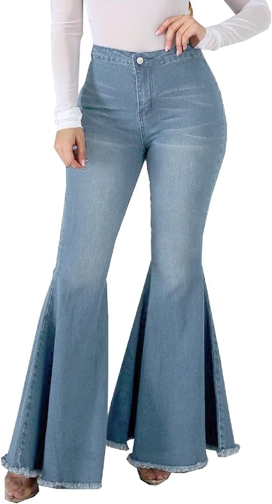 Bell Bottom Jeans for Women High Waisted Ripped Skinny Hole Classic Flare Jean Pants | Amazon (US)