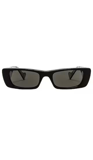 Fluo Rectangular Sunglasses in Shiny Black & Grey Solid | Revolve Clothing (Global)