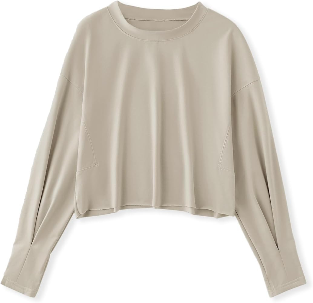AKEWEI Women's Raw-cut Hem Lightweight Tops Trendy Crop Sweatshirts Casual Crewneck Shirts | Amazon (US)