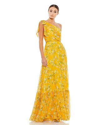 Mac Duggal Women's Ieena Floral One Shoulder Bow Maxi Dress - Macy's | Macy's
