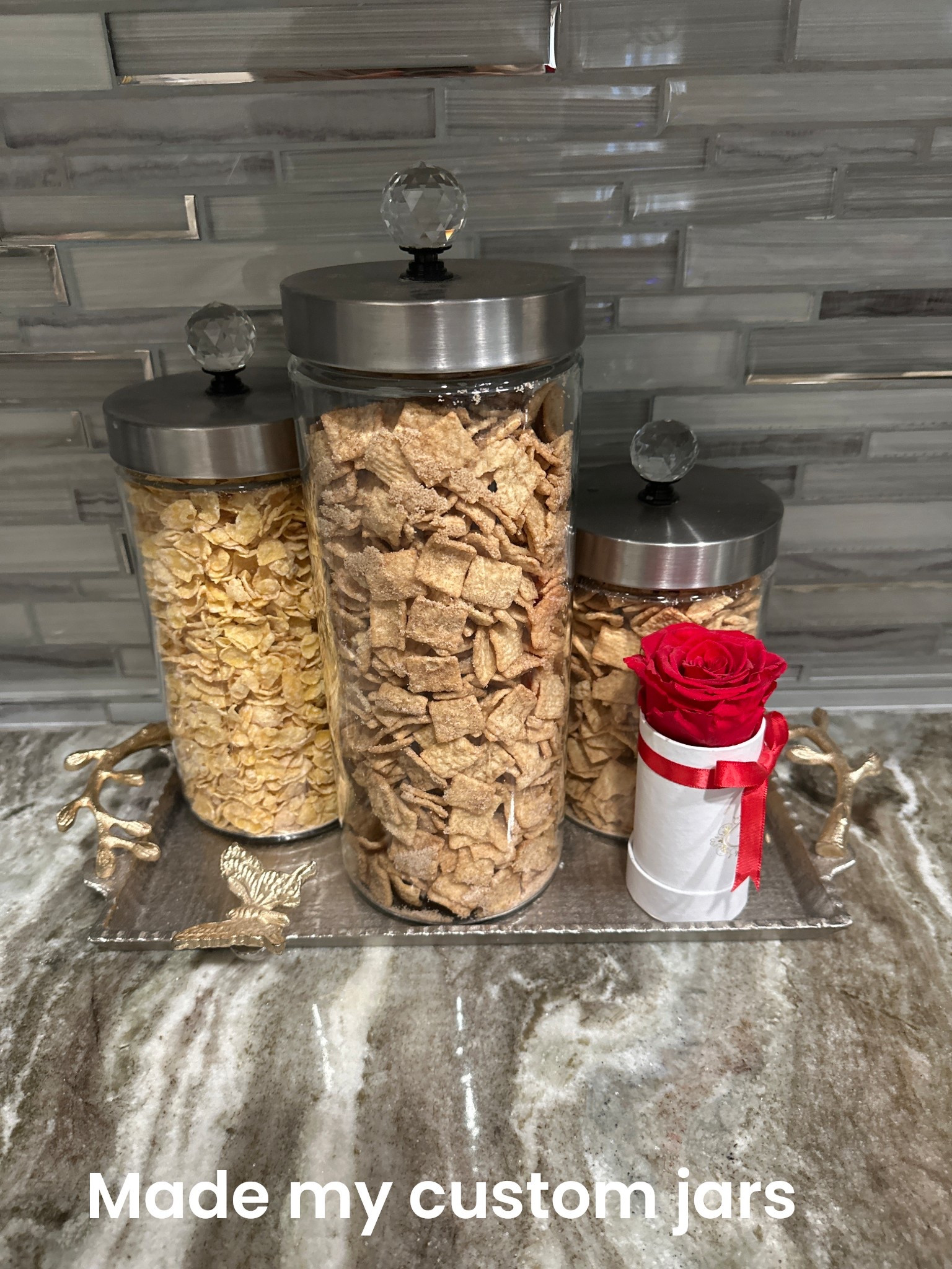 Created my own cereal jars and I’m obsessed with how they turned out 😍✨
These glass jars were a simple find, but I upgraded them by adding crystal door knobs on top — and suddenly they look like something straight out of a luxury pantry makeover ✨💎

Super easy. Super chic. Super affordable.
And honestly… now my cereal feels too fancy for regular mornings 😂💕

Linking everything I used so you can create your own glam kitchen moment 👇
#LTKhome #LTKdecor #kitchenorganization #pantrystyle #homeaesthetic #diyproject #kitchenmakeover #glamhome