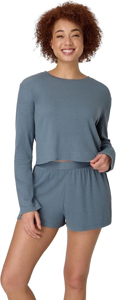 Hanes womens Sleepwear Set, Originals Supersoft Comfywear Long-sleeve Top & Sleep Shorts, Loungew... | Amazon (US)