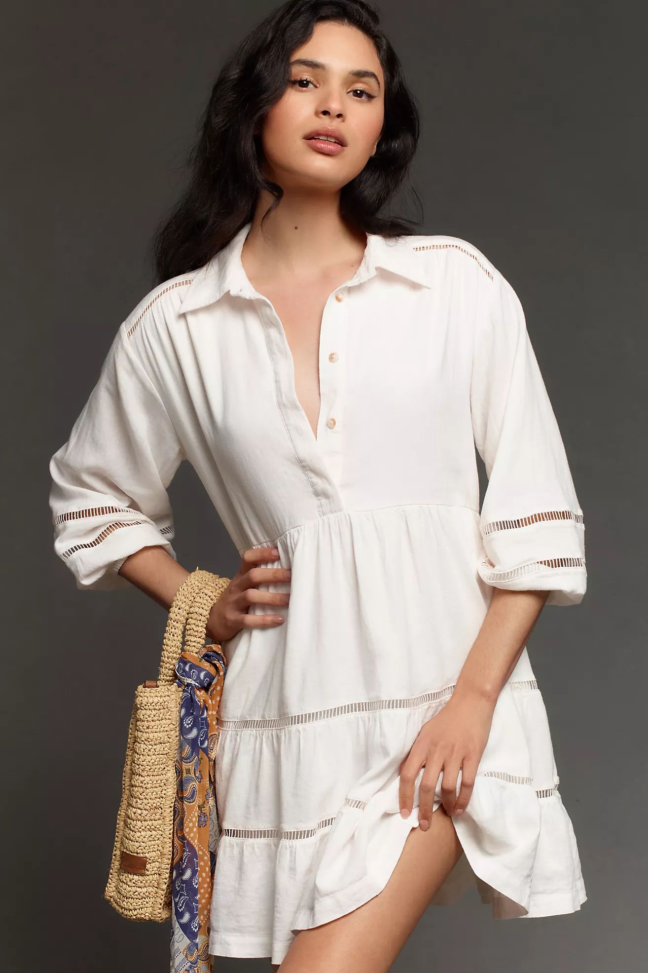 The Bettina Tiered Mini Shirt Dress by Maeve: Linen Edition | Anthropologie (US)