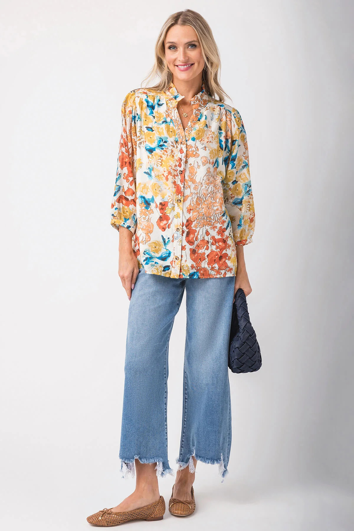 Jodifl Floral Chiffon 3/4 Sleeves Top | Social Threads