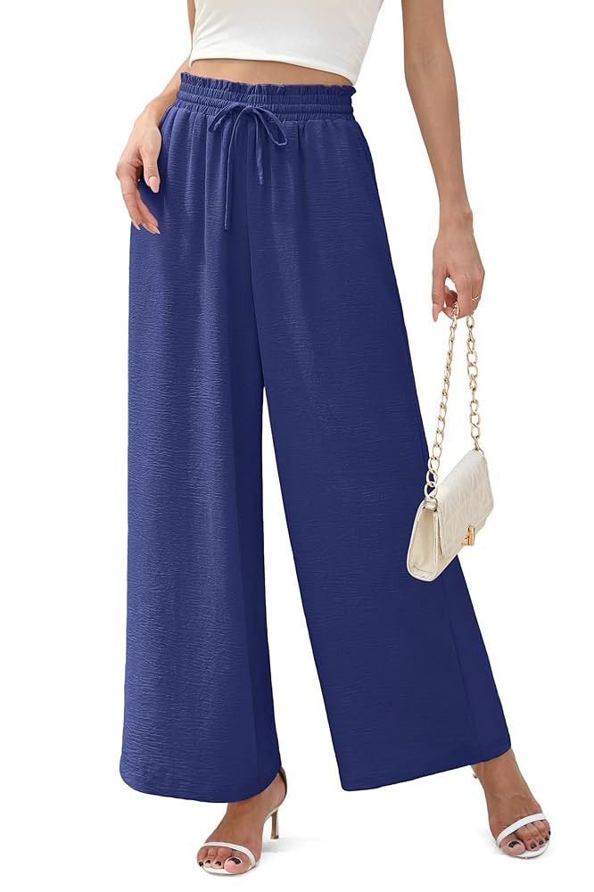 Women's Wide Leg Linen Pants High Waisted Flowy Palazzo Pants Lounge Loose Casual Work Pants Trou... | Amazon (US)