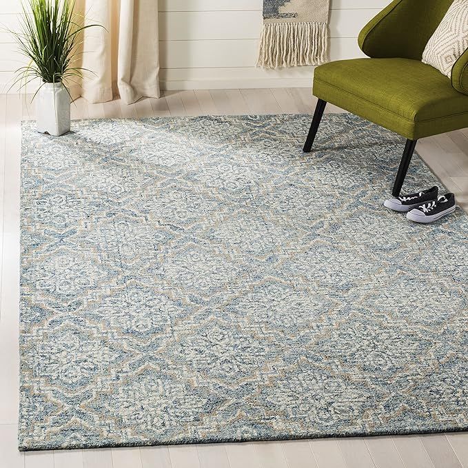 Safavieh Abstract Collection ABT201A Handmade Premium Wool Area Rug, 9' x 12', Blue / Grey | Amazon (US)