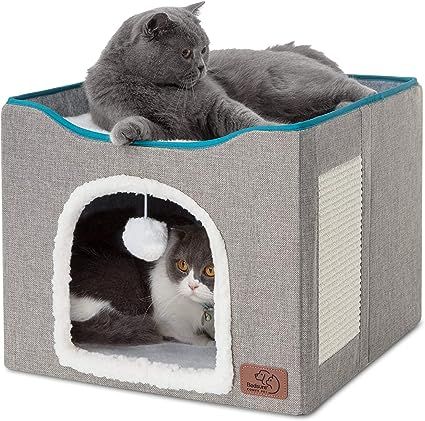 Bedsure Cat Beds for Indoor Cats - Large Cat Cave for Pet Cat House with Fluffy Ball Hanging and ... | Amazon (US)