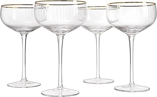 Gold Rim Glasses 7 oz, Set of 4 Gold Rim Classic Manhattan Glasses For Martini, Cocktails, Champa... | Amazon (US)